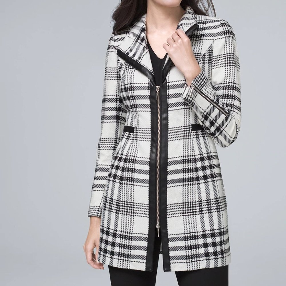 *NWT* WHBM Plaid Topper With Vegan Leather Trim